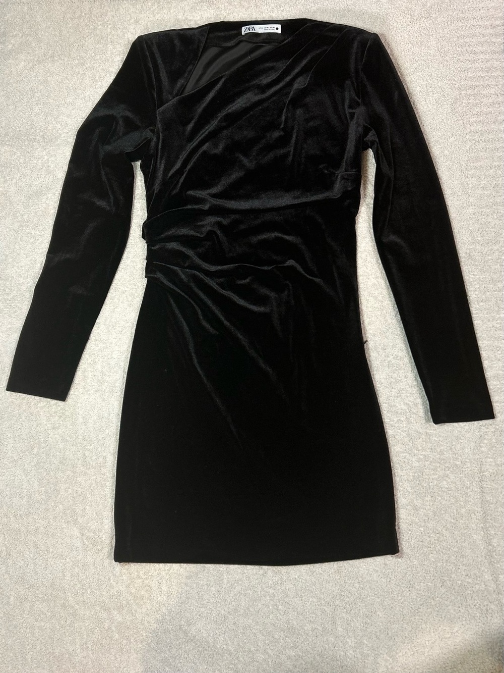Zara Black Velvet Long-Sleeve Mini Dress
